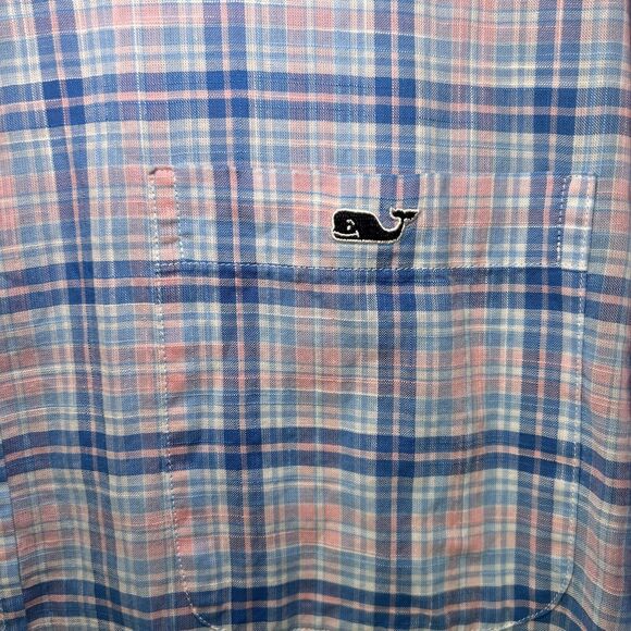Vineyard Vines Button Down Slim Fit Tucker Shirt Mens Size XL Blue Pink Plaid - Picture 3 of 8